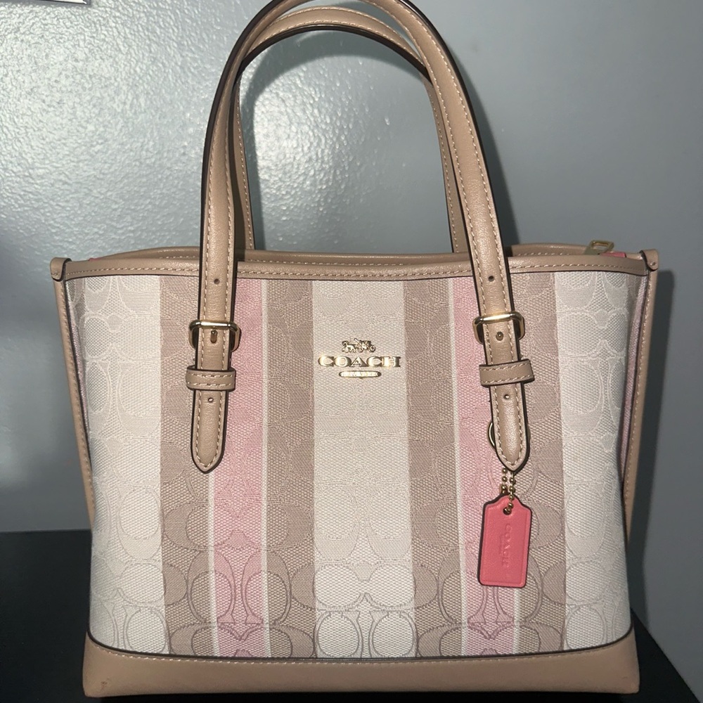 Coach Mollie Tote 25, Pink Signature Jacquard. No Long Strap!
